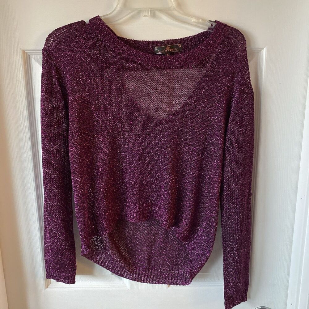 Almost Famous Women’s Top Size Large Round Neck Sheer Metallic Long Sleeve